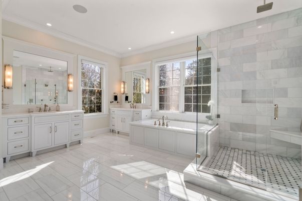 Bathroom, Dual Sink Vanities, Glass Shower, Interior, Recessed Lighting