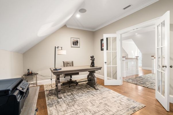 Home Office, Interior, Recessed Lighting, Wood Texture Flooring