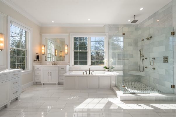 Bathroom, Dual Sink Vanities, Glass Shower, Interior, Recessed Lighting