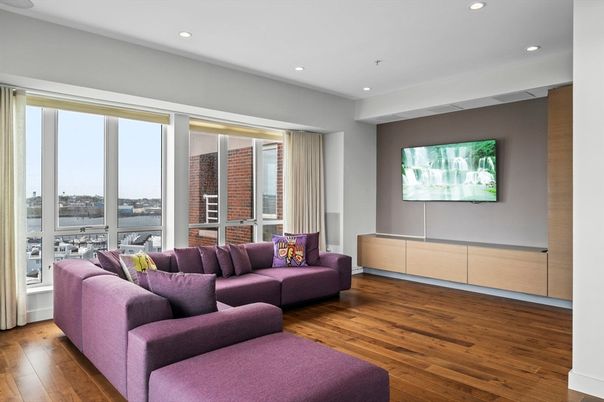 Interior, Living room, Recessed Lighting, Wood Texture Flooring