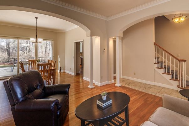 Dining room, Interior, Pendant Lights, Wood Texture Flooring