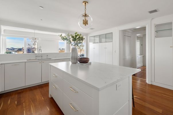 Interior, Kitchen, Pendant Lights, Recessed Lighting, Wood Texture Flooring