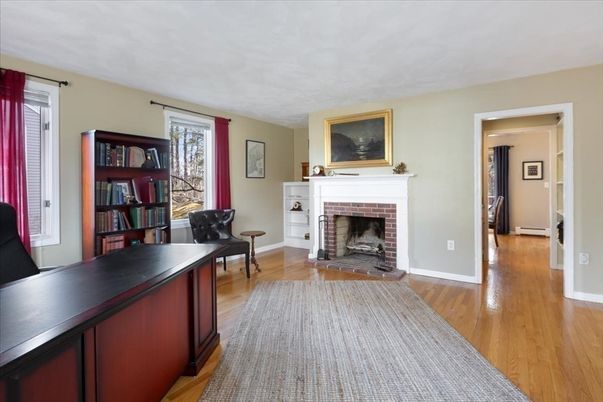 Fireplace, Home Office, Interior, Wood Texture Flooring