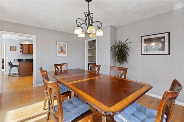 Chandelier, Dining room, Interior, Wood Texture Flooring