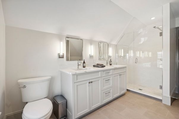 Bathroom, Dual Sink Vanities, Glass Shower, Interior, Recessed Lighting