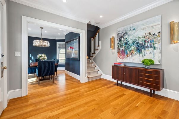 Chandelier, Dining room, Interior, Recessed Lighting, Wood Texture Flooring
