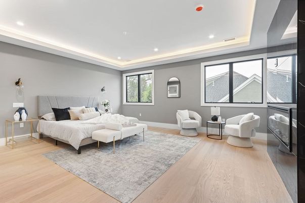 Bedroom, Interior, Recessed Lighting, Wood Texture Flooring