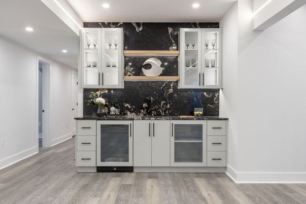 Interior, Marble Walls, Recessed Lighting, Wood Texture Flooring