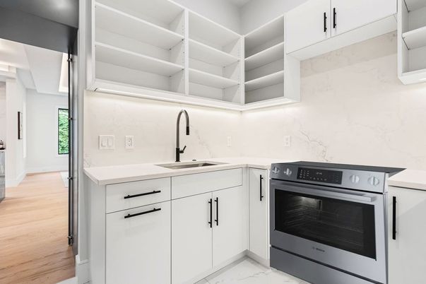Interior, Kitchen, Marble, Stainless Steel Appliances, Wood Texture Flooring