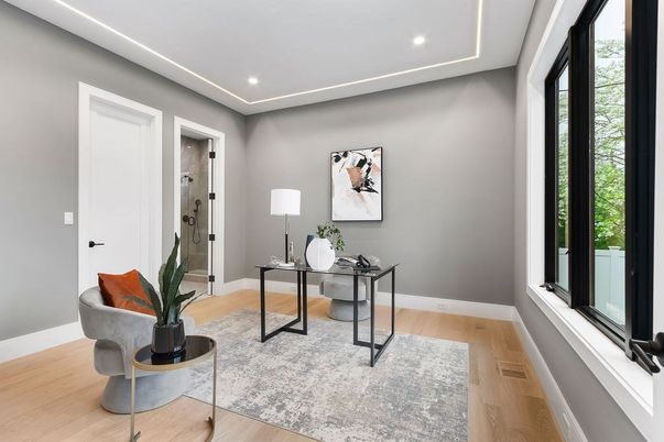Home Office, Interior, Recessed Lighting, Wood Texture Flooring
