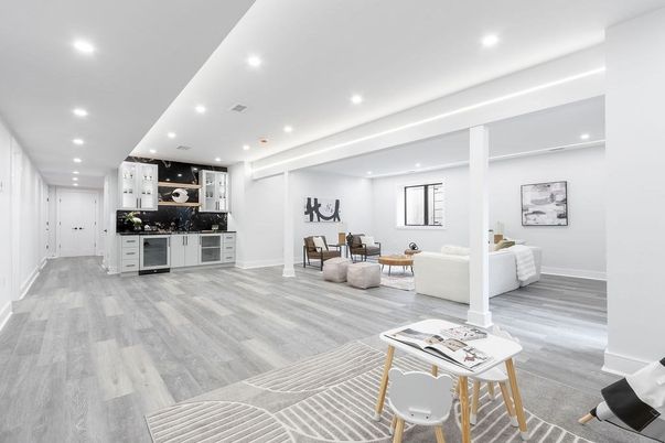 Interior, Kitchen, Living room, Recessed Lighting, Wood Texture Flooring