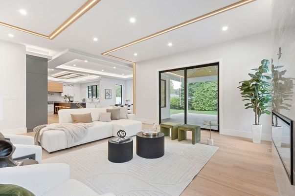 Interior, Kitchen, Living room, Recessed Lighting, Wood Texture Flooring