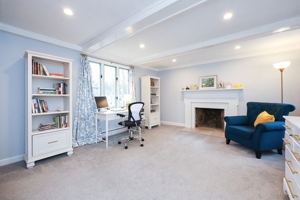 Fireplace, Home Office, Interior, Recessed Lighting