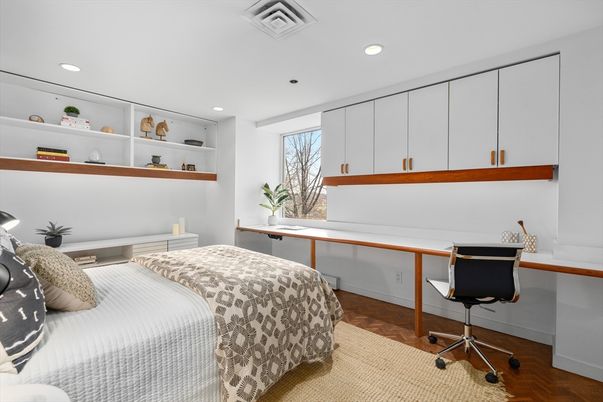 Bedroom, Home Office, Interior, Recessed Lighting, Wood Texture Flooring