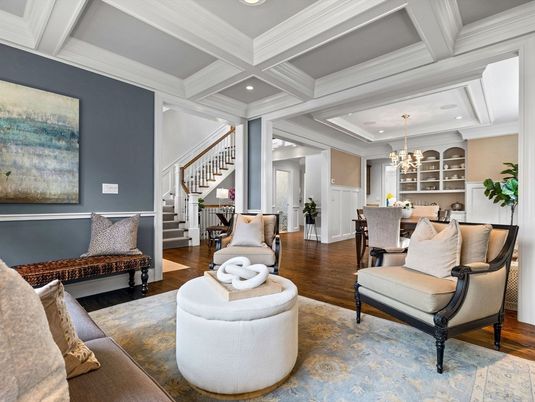Chandelier, Dining room, Interior, Recessed Lighting, Wood Texture Flooring