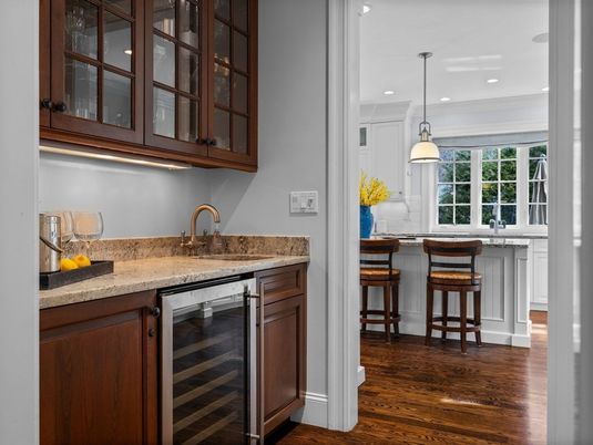 Interior, Kitchen, Pendant Lights, Recessed Lighting, Wood Texture Flooring