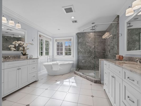 Bathroom, Dual Sink Vanities, Free Standing Baths, Glass Shower, Interior, Recessed Lighting