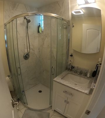 Bathroom, Glass Shower, Interior, Marble Walls