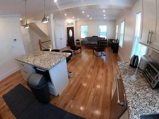Dining room, Interior, Kitchen, Living room, Pendant Lights, Recessed Lighting, Wood Texture Flooring