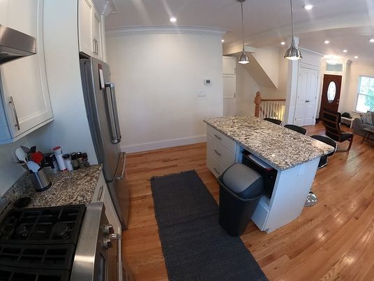 Interior, Kitchen, Pendant Lights, Recessed Lighting, Wood Texture Flooring