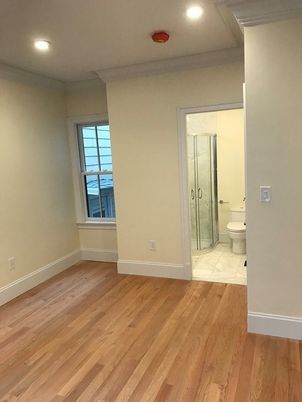 Bathroom, Interior, Marble, Recessed Lighting, Wood Texture Flooring