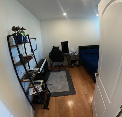 Fitness Equipment, Home Office, Interior, Recessed Lighting, Wood Texture Flooring