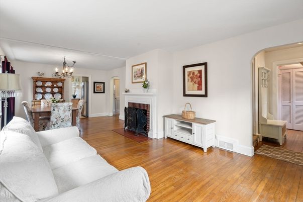 Chandelier, Dining room, Fireplace, Interior, Living room, Wood Texture Flooring
