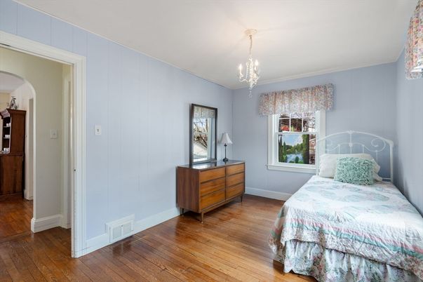 Bedroom, Chandelier, Interior, Wood Texture Flooring