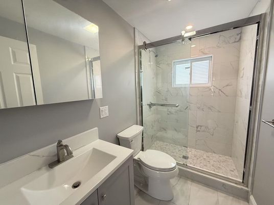 Bathroom, Glass Shower, Interior, Marble Walls, Recessed Lighting