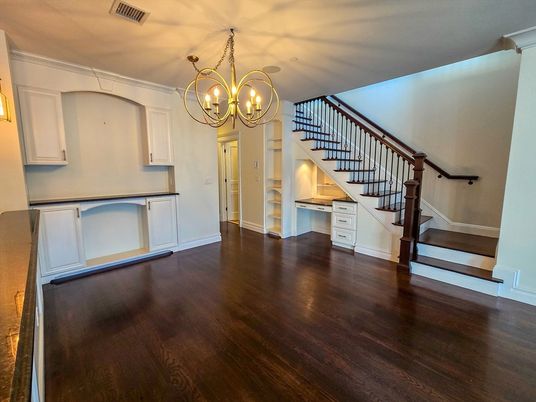 Chandelier, Empty room, Interior, Wood Texture Flooring