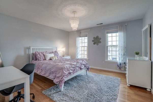 Bedroom, Chandelier, Interior, Wood Texture Flooring
