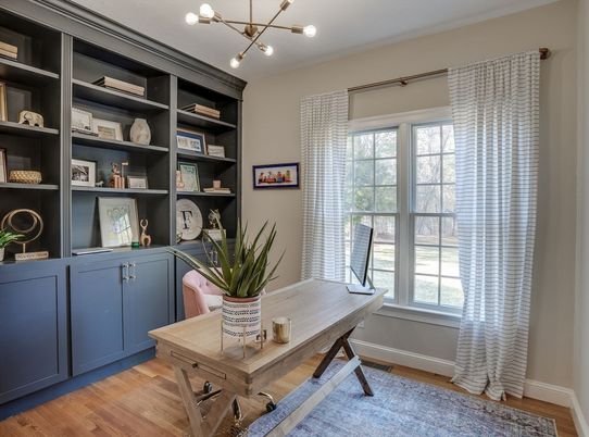 Home Office, Interior, Pendant Lights, Wood Texture Flooring