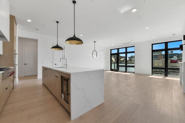 Interior, Kitchen, Pendant Lights, Recessed Lighting, Wood Texture Flooring
