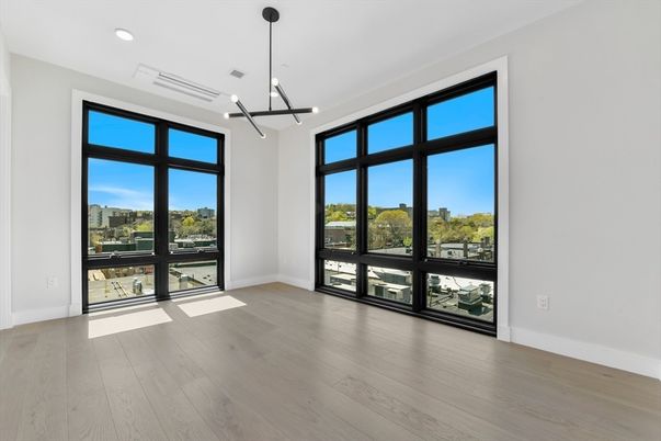 Empty room, Interior, Pendant Lights, Recessed Lighting, Wood Texture Flooring