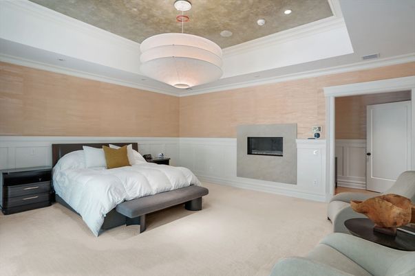 Bedroom, Fireplace, Interior, Pendant Lights