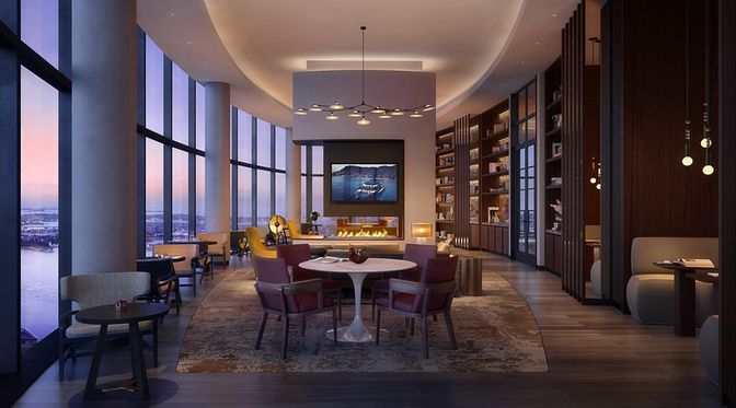 Dining room, Interior, Pendant Lights, Recessed Lighting, Wood Texture Flooring