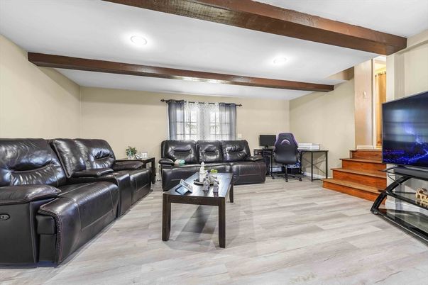 Home Office, Interior, Living room, Recessed Lighting, Wooden Beams, Wood Texture Flooring