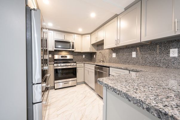 Interior, Kitchen, Marble, Recessed Lighting, Stainless Steel Appliances