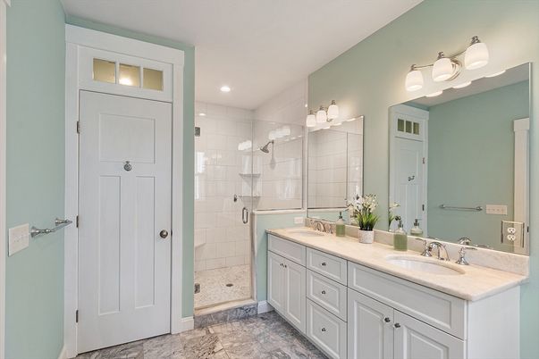 Bathroom, Dual Sink Vanities, Glass Shower, Interior, Recessed Lighting