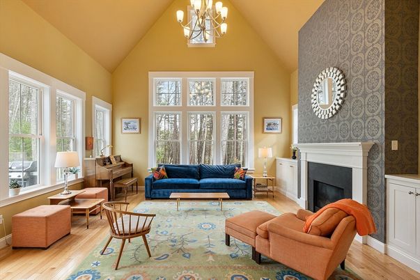 Chandelier, Fireplace, Interior, Living room, Piano, Wood Texture Flooring