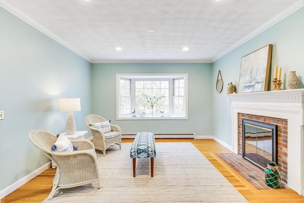 Fireplace, Interior, Recessed Lighting, Wood Texture Flooring