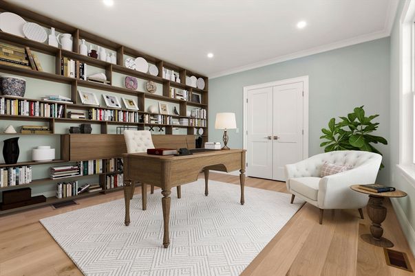 Home Office, Interior, Recessed Lighting, Wood Texture Flooring