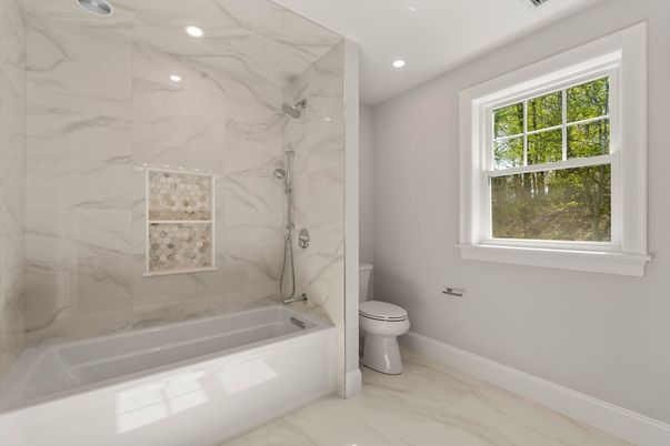 Bathroom, Interior, Marble, Marble Walls, Recessed Lighting