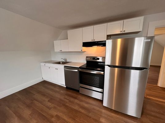 Interior, Kitchen, Stainless Steel Appliances, Wood Texture Flooring