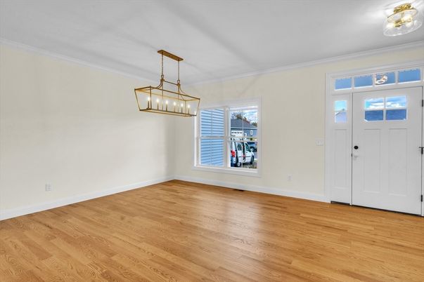 Empty room, Interior, Pendant Lights, Wood Texture Flooring