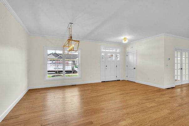 Empty room, Interior, Pendant Lights, Wood Texture Flooring