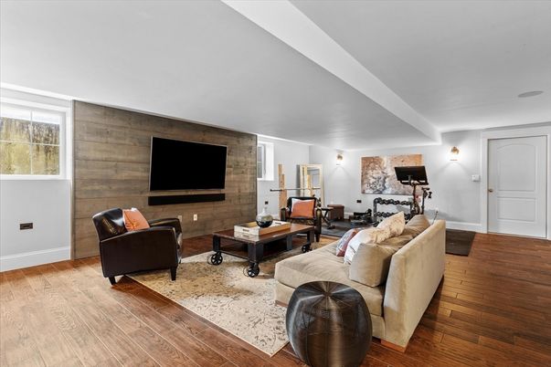 Fitness Equipment, Interior, Living room, Stone Walls, Wood Texture Flooring
