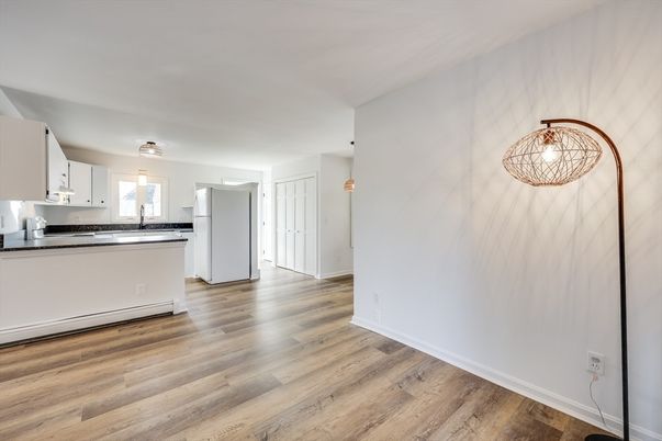 Interior, Kitchen, Pendant Lights, Stainless Steel Appliances, Wood Texture Flooring