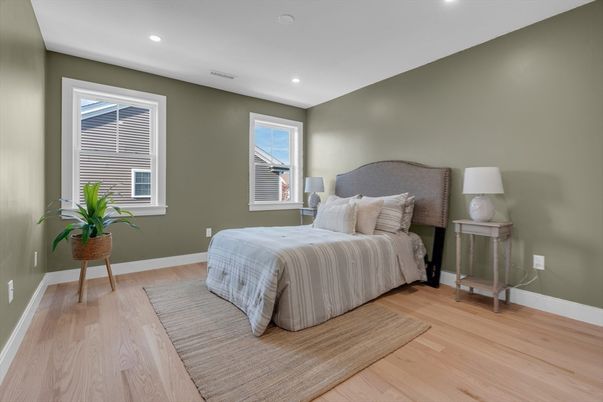 Bedroom, Interior, Recessed Lighting, Wood Texture Flooring