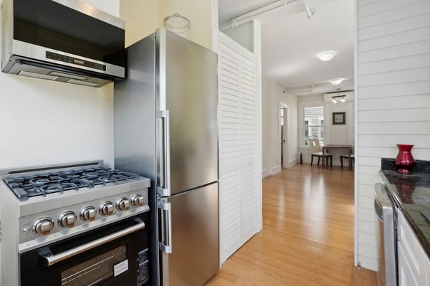 Dining room, Interior, Kitchen, Stainless Steel Appliances, Wood Texture Flooring